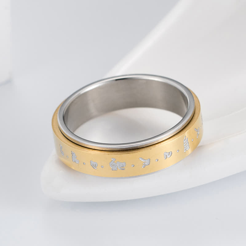 Buddha Stones Mantra Titanium Steel Balance Rotatable Ring Ring BS 3