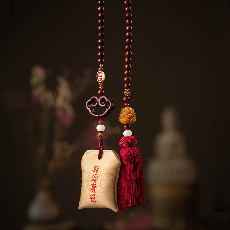 Foviel Tibetan Small Leaf Red Sandalwood Lotus Cinnabar Sachet Protection Tassel Car Hanging Decoration