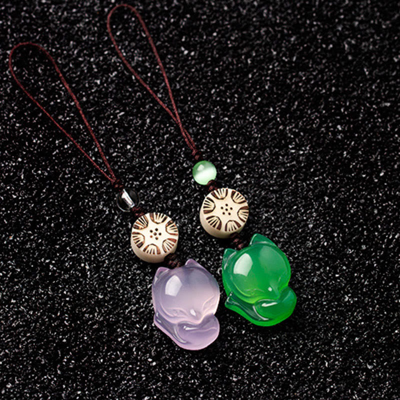 Buddha Stones Natural Chalcedony Fox Harmony Phone Hanging Decoration Phone Hanging Decoration BS 12