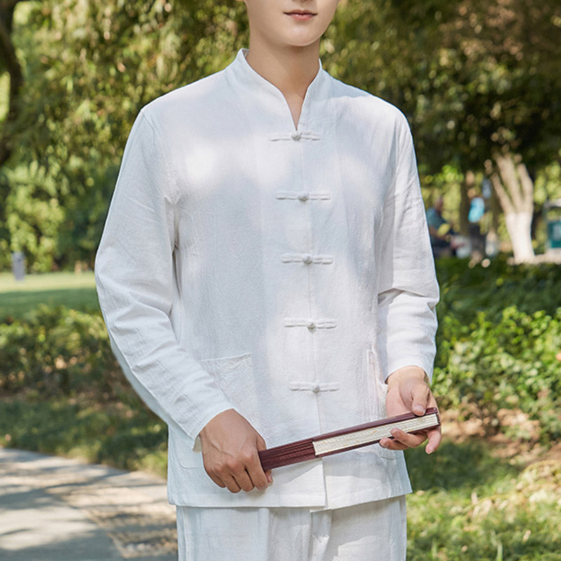 Buddha Stones Spiritual Zen Practice Yoga Meditation Prayer Clothing Cotton Linen Men's Set - White - US/UK/AU48,EU58 (6XL) - image 8