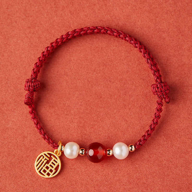 Buddha Stones 925 Sterling Silver Good Fortune Fu Character Agate Pearl Red String Braid Bracelet - Fu Character-925 Sterling Silver Hollow Silver Fortune Charm(Wrist Circumference 14-18cm) - image 10