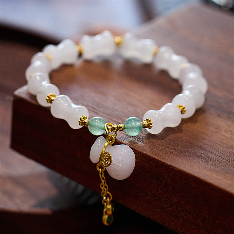 Buddha Stones Natural White Golden Silk Jade Bamboo Pattern Wealth Lucky Bag Fu Character Bracelet Bracelet BS Gold Silk Jade Bamboo Money Bag