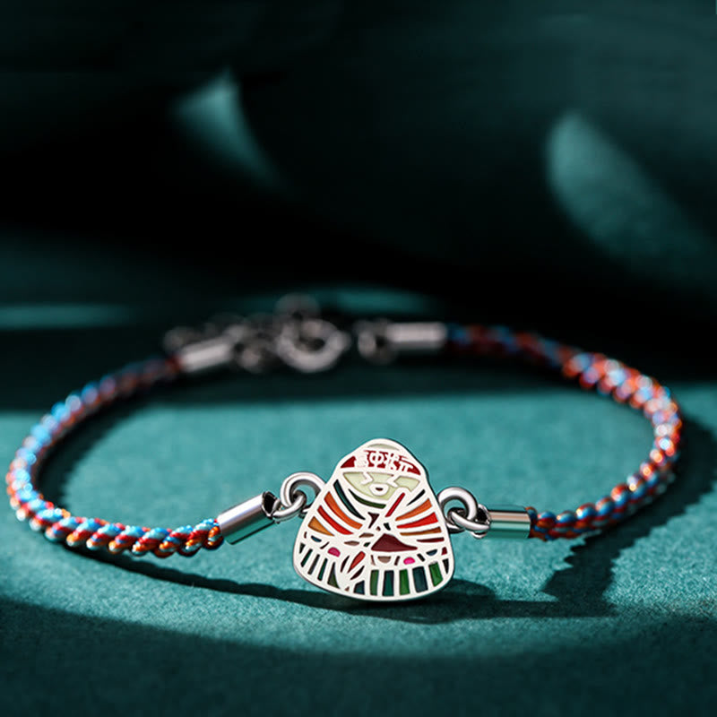 Buddha Stones 925 Sterling Silver Zongzi Pattern Luck Multicolored Handcrafted Bracelet Bracelet BS 4