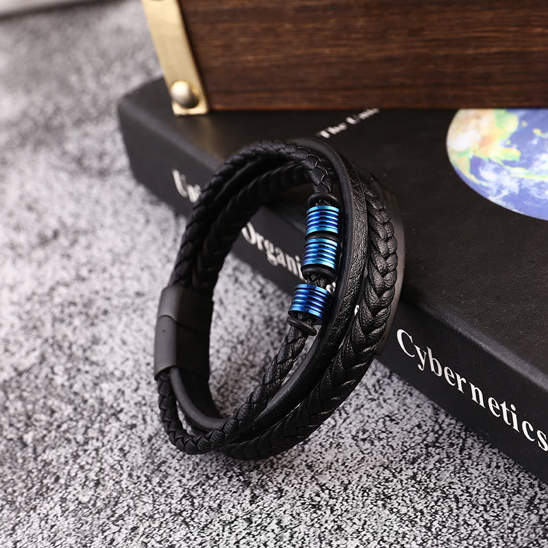 Buddha Stones Leather Multi-Layer Titanium Steel Balance Braided Magnetic Buckle Bracelet Bracelet BS 21