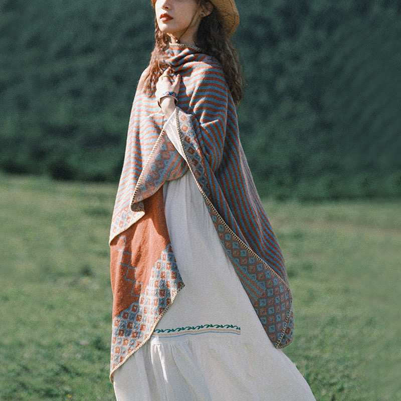 Buddha Stones Tibetan Shawl Striped Diamond Pattern Winter Warm Soft Scarf Tibetan Shawl BS 11