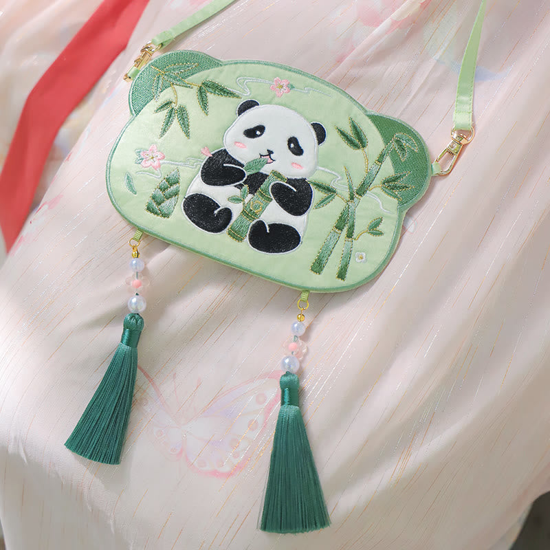 Buddha Stones Embroidery Lucky Panda Cat Shiba Inu Deer Rabbit Fox Flower Cute Animal Hanfu Bag Crossbody Bag Shoulder Bag Bag BS 4
