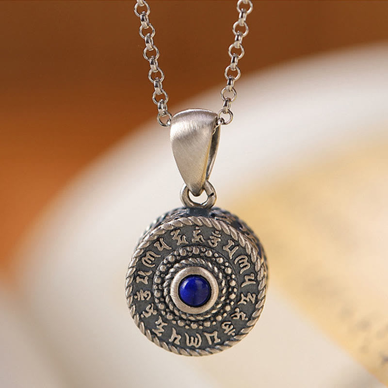 Buddha Stones 925 Sterling Silver Om Mani Padme Hum Lazurite Love Peace Necklace Pendant - image 1