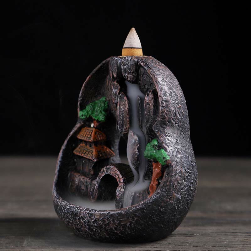 Buddha Stones Mountain Bridges Pattern Meditation Resin Backflow Incense Burner Incense Burner BS 2