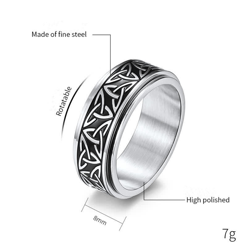 Buddha Stones Triangle Knot Triquetra Titanium Steel Calm Rotatable Ring Ring BS 8