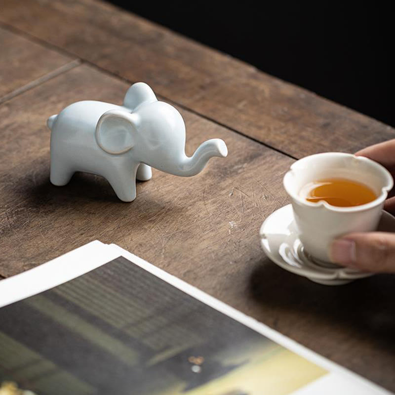 Buddha Stones Small Ceramic Elephant Home Tea Pet Figurine Desk Decoration Decorations BS 10