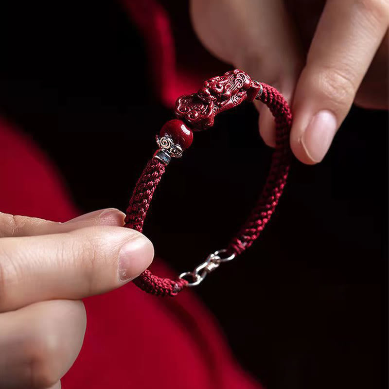 Buddha Stones Handcrafted PiXiu Cinnabar Wealth Luck Braided Bracelet Bracelet BS 2