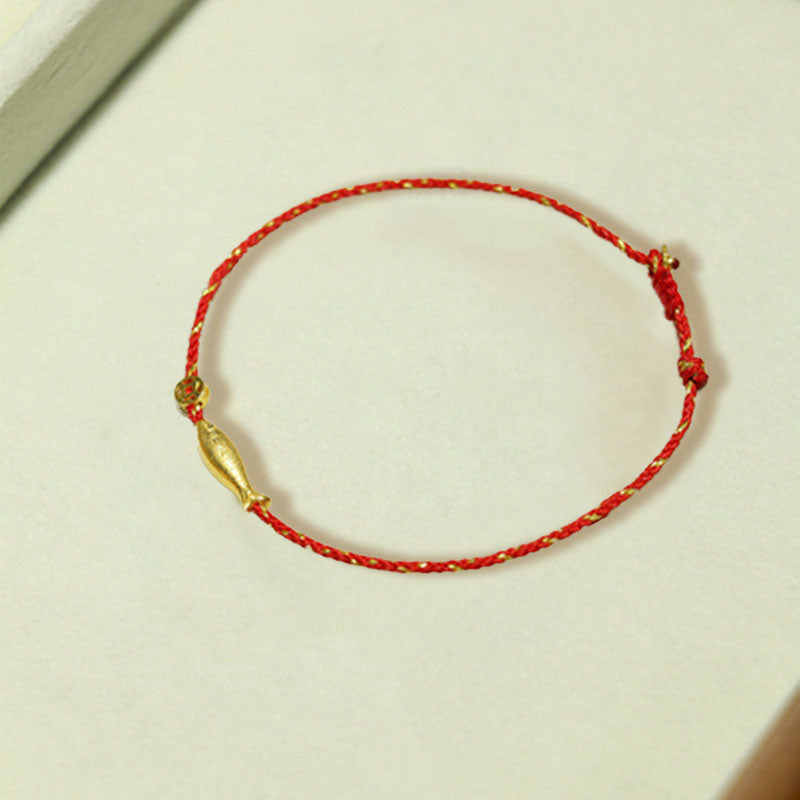 Buddha Stones 14K Gold Plated Koi Fish Luck Wealth Braided Bracelet Bracelet BS Small Koi Fish 12*3.6mm(Gold Buckle)(Wrist Circumference 14-16cm)
