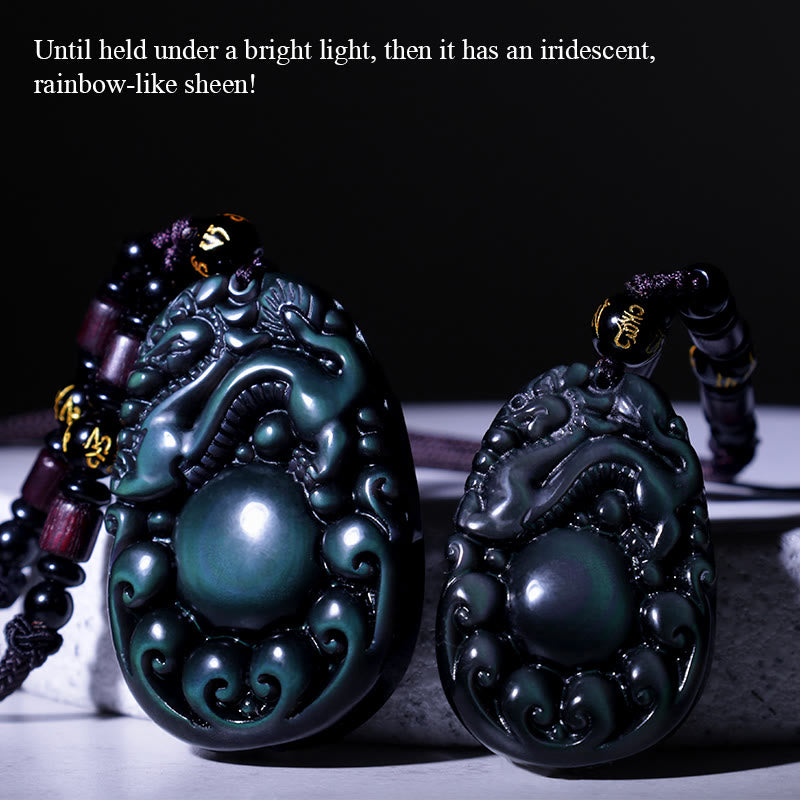 Collier PiXiu en obsidienne arc-en-ciel positive tibétaine Foviel — image 3