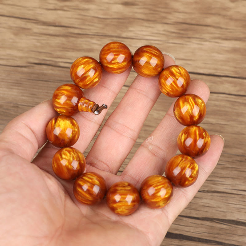 Buddha Stones Golden Sea Willow Success Positive Bracelet Mala Bracelet BS 3