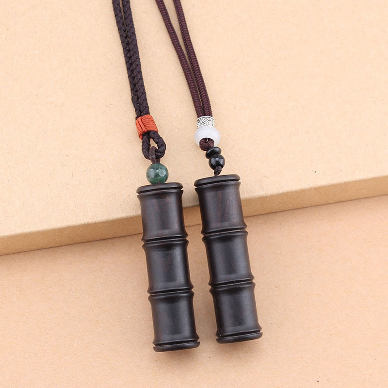 Buddha Stones Ebony Wood Bamboo Pattern Ghau Prayer Box Peace Necklace Pendant Necklaces & Pendants BS 11