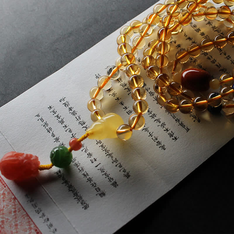108 Mala Beads Natural Citrine Amber Peace Buckle Red Agate PiXiu Protection Charm Bracelet Mala Bracelet BS 22