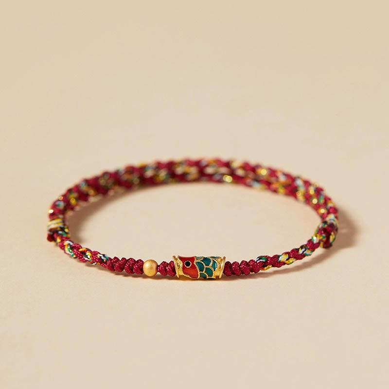 Buddha Stones Handcrafted Koi Fish Wealth Prosperity Braided Rope Bracelet Bracelet BS Red Colorful(Wrist Circumference 14-15.5cm) Golden Bead