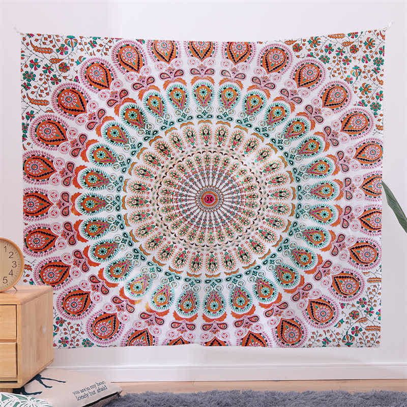 Bohemian Mandala Pattern Tapestry Wall Hanging Wall Art Focus Creativity Home Living Room Decor Tapestry BS LightPink 150*230cm