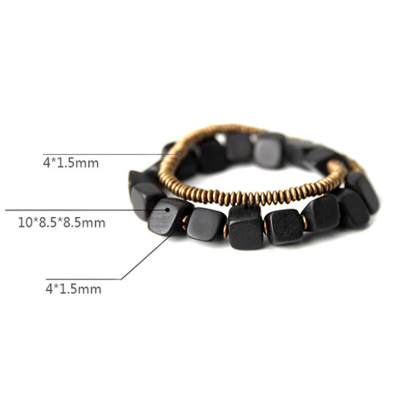Buddha Stones Tibetan Ebony Wood Copper Peace Double Wrap Bracelet Bracelet BS 7