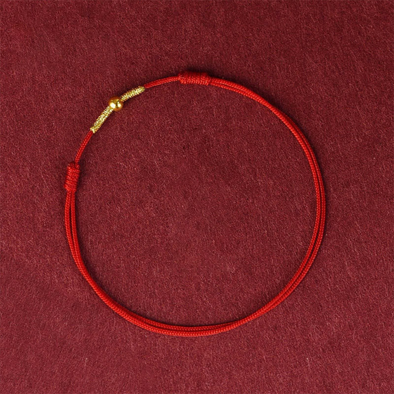 Buddha Stones 925 Sterling Silver Golden Bead Protection Braided Rope Bracelet Anklet Bracelet BS Red Anklet Circumference 21-27cm