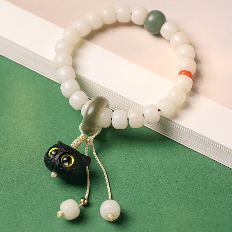 Buddha Stones Natural Bodhi Seed African Blackwood Lovely Cat Charm Peace Harmony Bracelet Bracelet BS 1