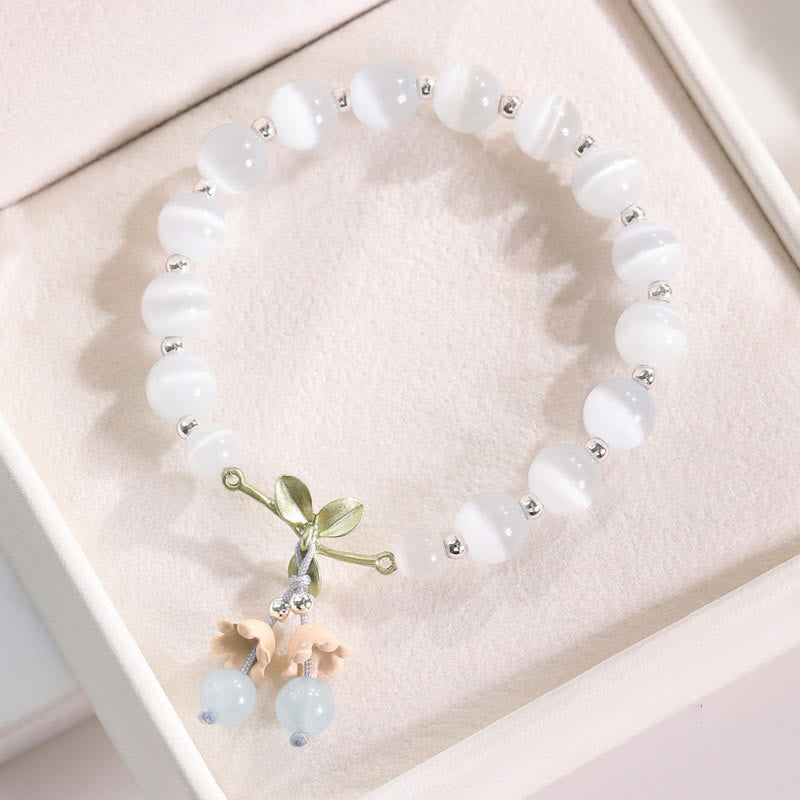 Buddha Stones Cat's Eye Green Aventurine Blue Chalcedony Pink Crystal Peace Orchid Charm Bracelet Bracelet BS Cat's Eye&Blue Chalcedony