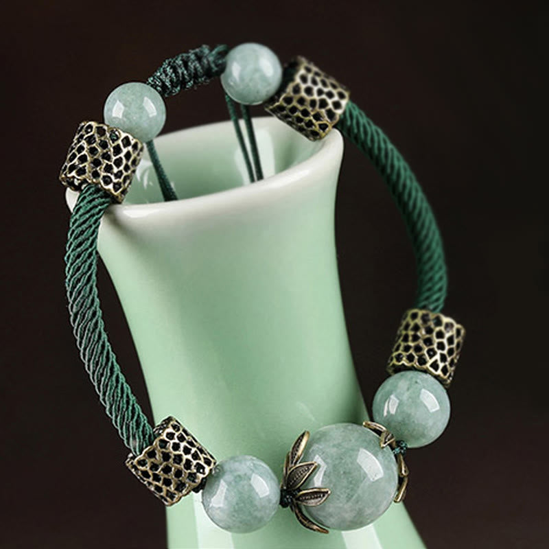Buddha Stones Handmade Green Rope Luck Jade Bead Prosperity Bracelet Bracelet BS 3