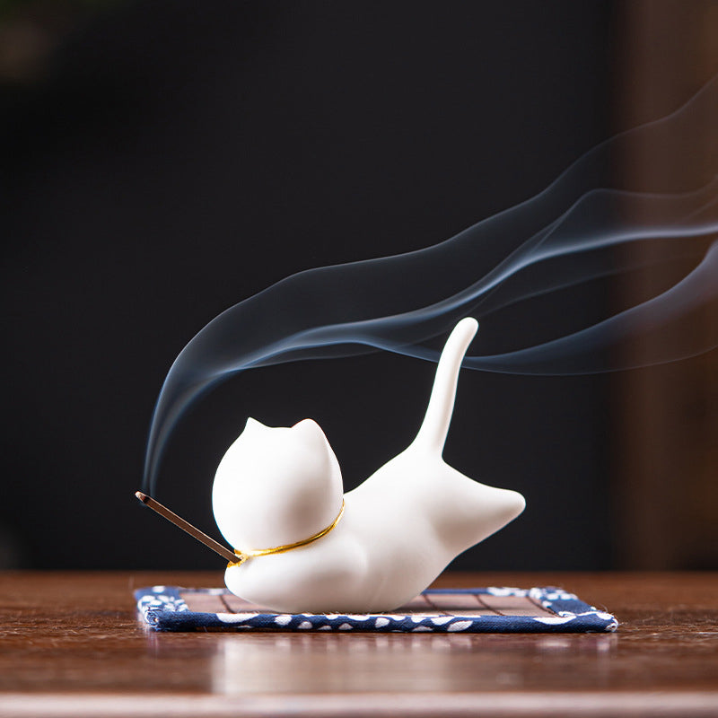 Lovely Cat Panda Ceramic Blessing Incense Burner Decoration Incense Burner BS White Cat Incense Holder