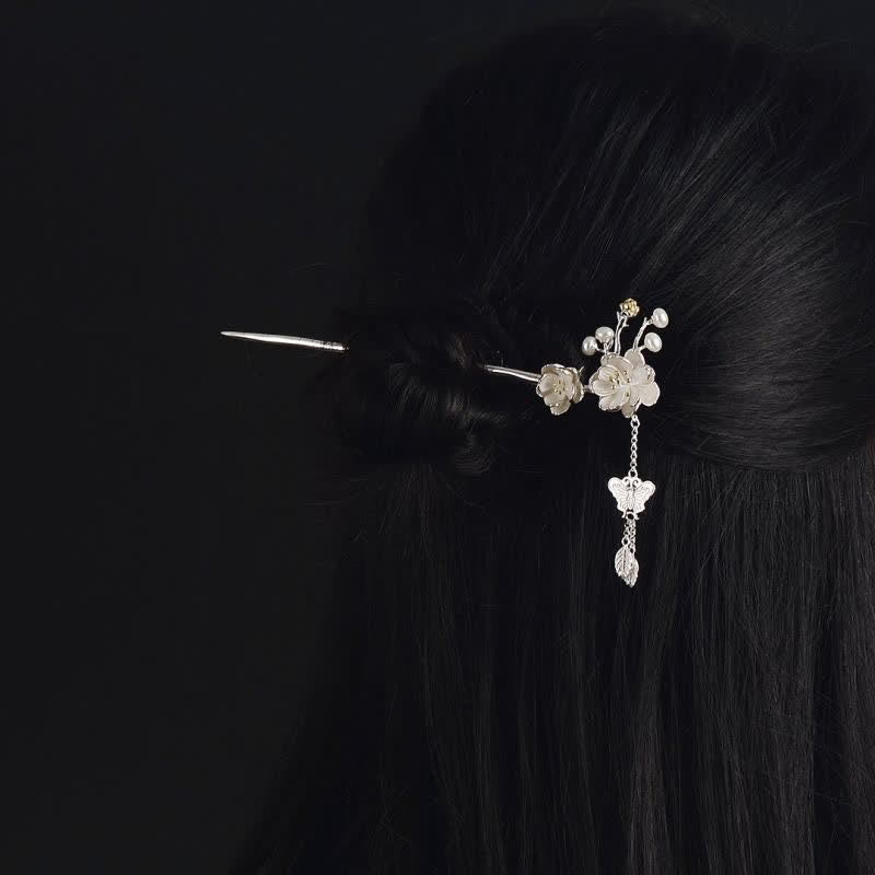 Buddha Stones Plum Blossom Butterfly Love Freedom Tassel Hairpin Hairpin BS 2