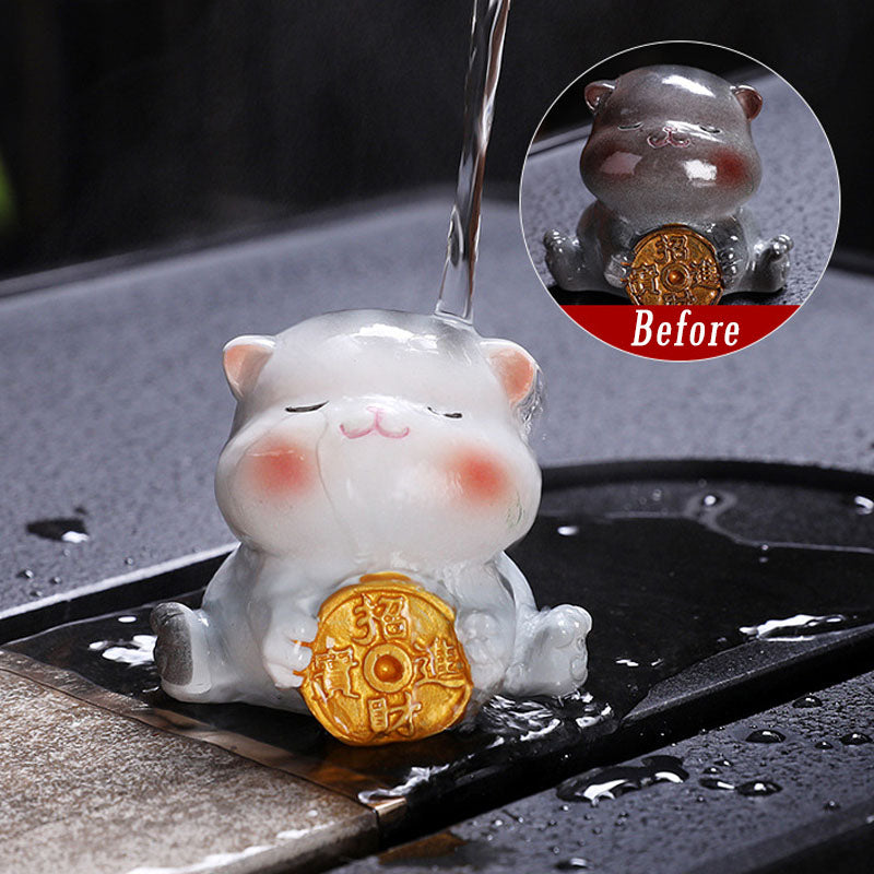 Buddha Stones Color Changing Cute Mini Cat Resin Tea Pet Wealth Home Figurine Decoration Decorations BS Gray Cat 6.2*5.9*5.1cm