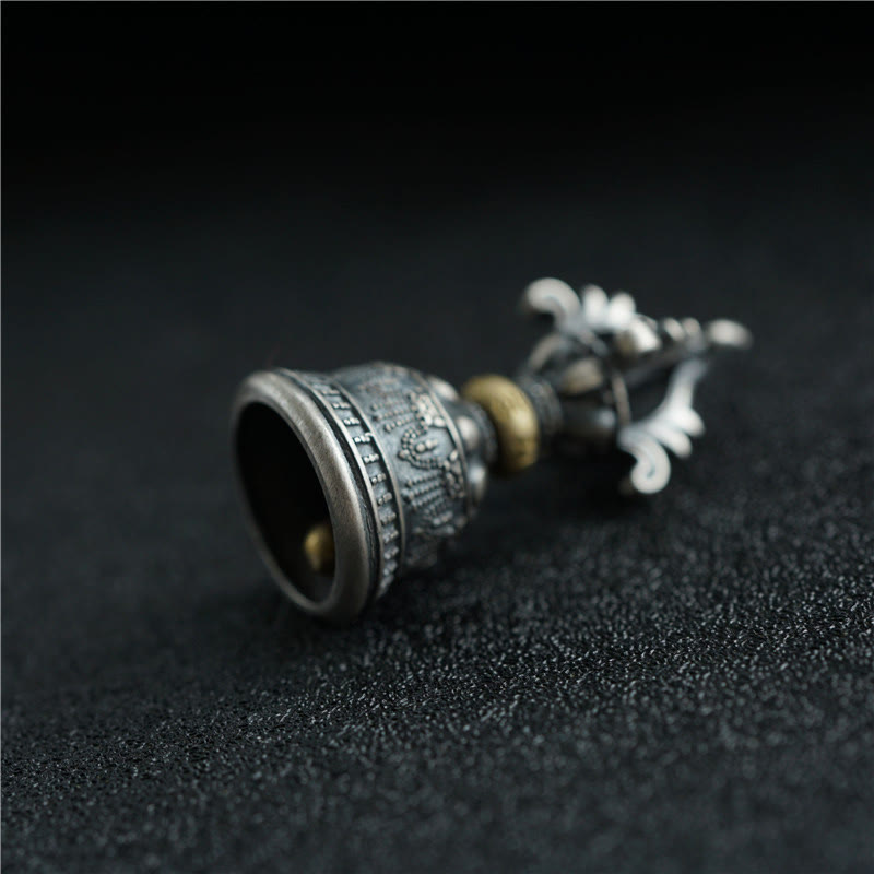 Buddha Stones Tibet 925 Sterling Silver Om Mani Padme Hum Dorje Bell Vajra Engraved Enlightenment Pendant Hanging Decoration Dorje BS 5