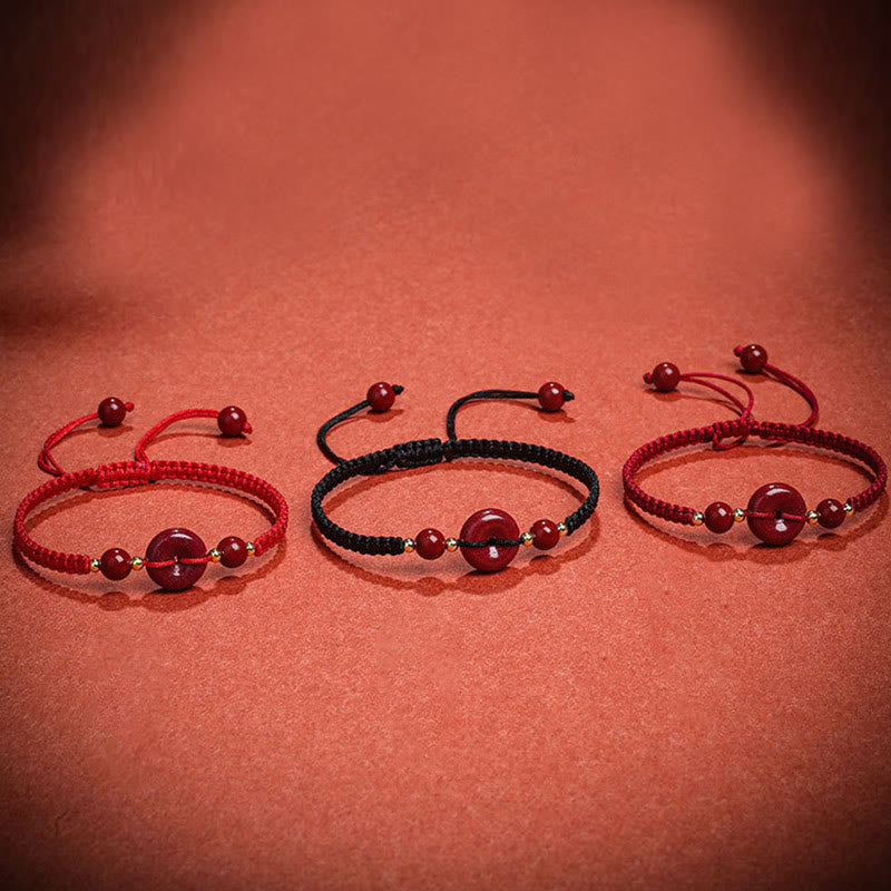 Buddha Stones Natural Cinnabar Peace Buckle Blessing String Bracelet Bracelet BS 14