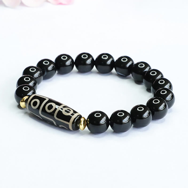 Buddha Stones Tibetan Nine-Eye Dzi Bead Black Onyx Power Bracelet Bracelet BS 4