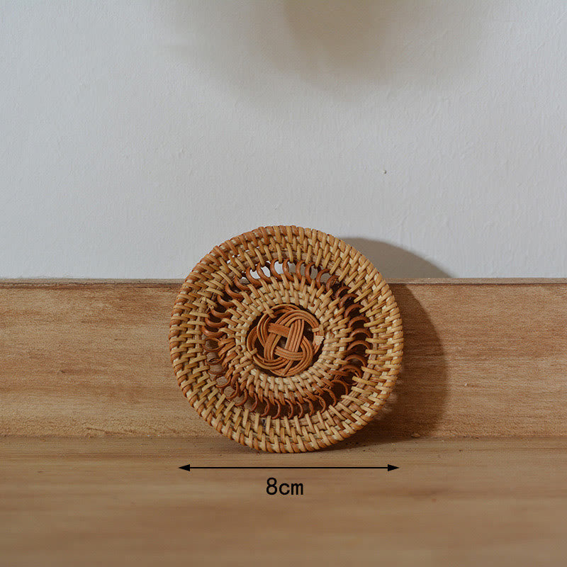 Buddha Stones Ceramic Flower Pattern Rattan Cup Mat Tea Cup Coaster Decorations BS 8cm Hollow Coaster