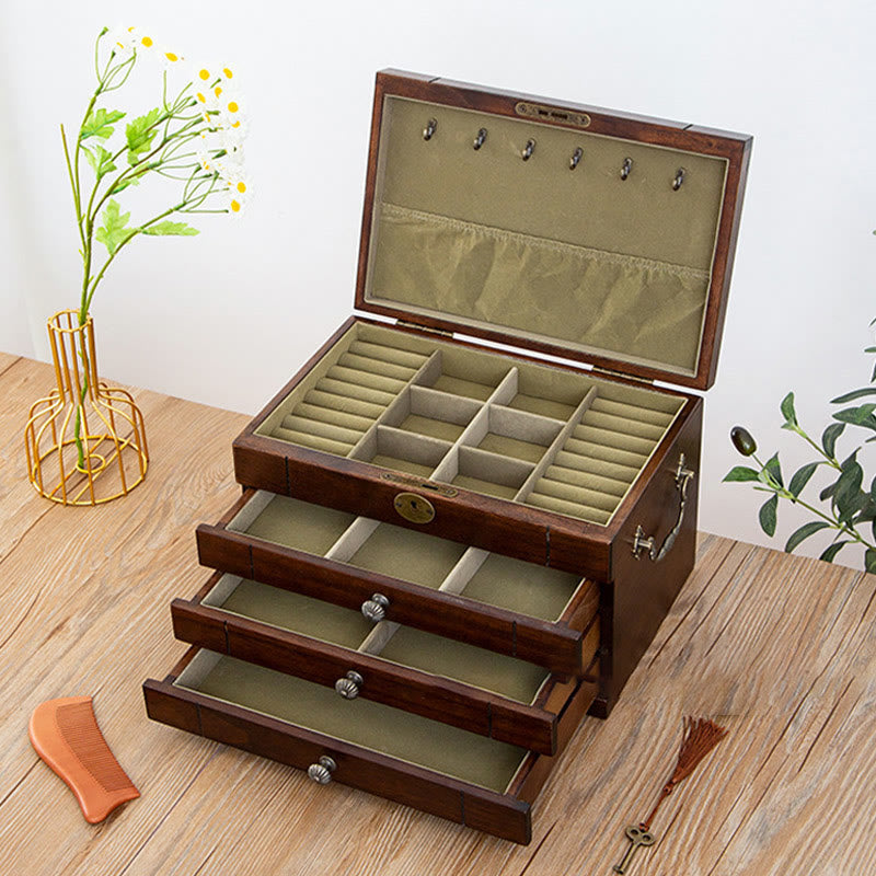 Buddha Stones Retro Solid Wood Jewelry Box Four-Layer Wooden Jewelry Storage Box Jewelry Box BS 2