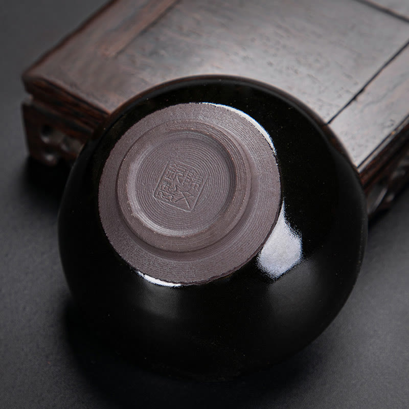 Buddha Stones Gold Maple Leaf Chinese Jianzhan Ceramic Teacup Tenmoku Kung Fu Tea Cup Bowl Jian Zhan Tea Cup BS 11