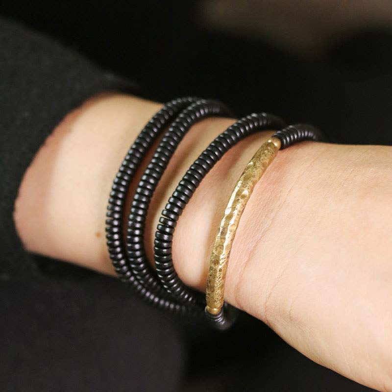 Buddha Stones Ebony Wood Copper Balance Multilayered Bracelet Bracelet BS 15