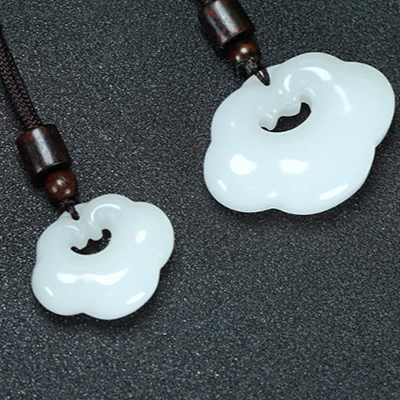Buddha Stones Tianshan Jade Golden Silk Jade Chinese Lock Charm Abundance Necklace Pendant 13