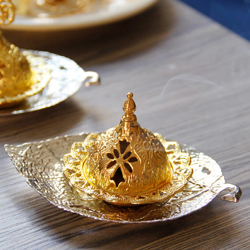 Buddha Stones Tibetan Gold Mini Leaf Coaster Meditation Incense Burner Incense Burner BS 15