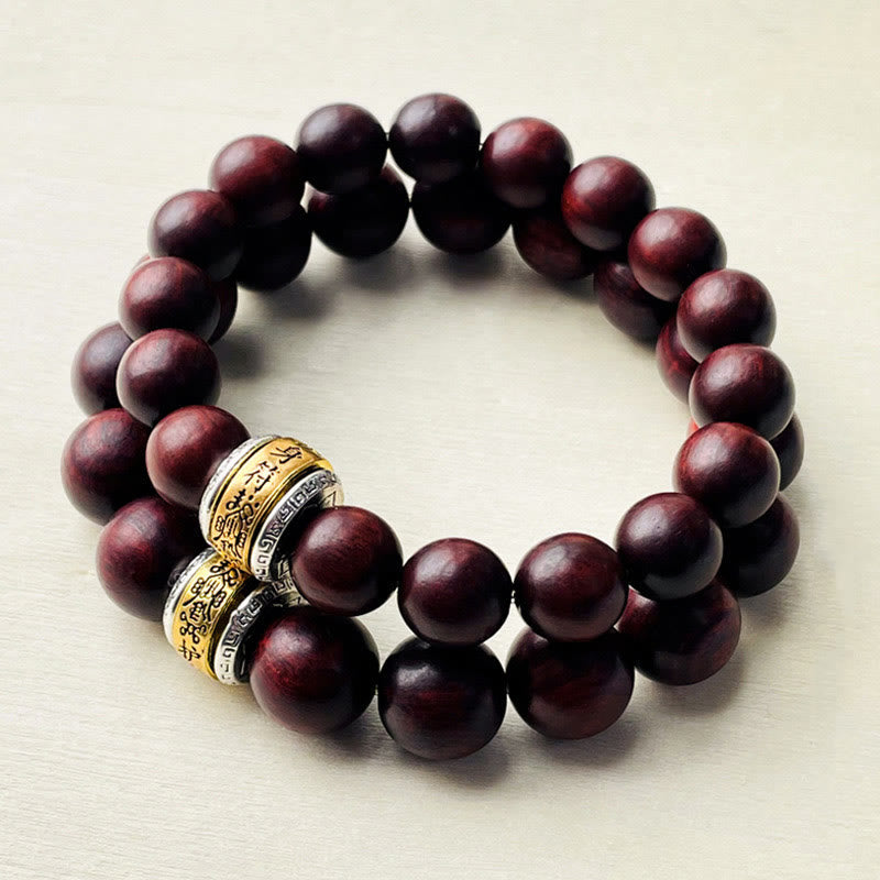 Bracelet de protection amulette Foviel en bois de santal rouge à petites feuilles