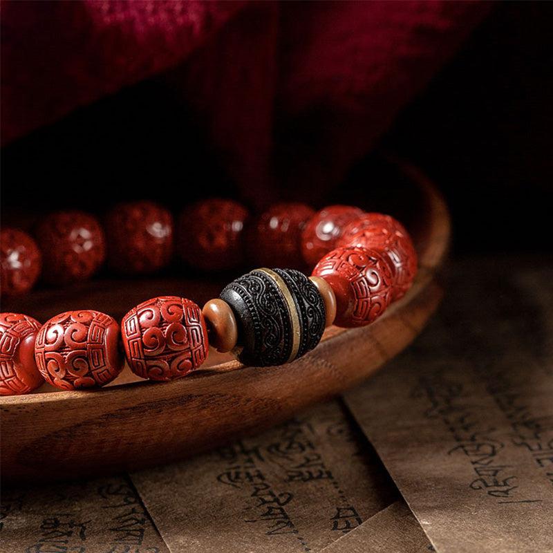 Buddha Stones Natural Cinnabar Ebony Calm Blessing Bracelet Bracelet BS 8