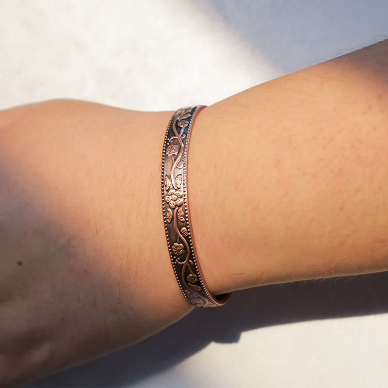 Buddha Stones Floral Magnetic Copper Adjustable Cuff Bracelet Bangle Bracelet Bangle BS 3
