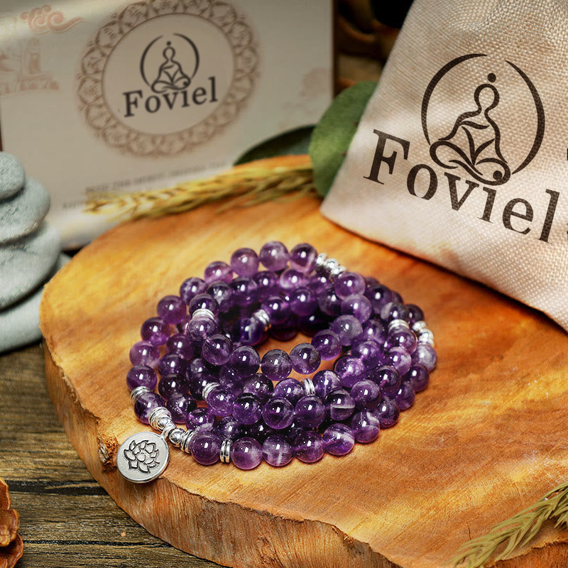 Buddha Stones Natural Amethyst Purification Mala Bracelet Bracelet BS 3