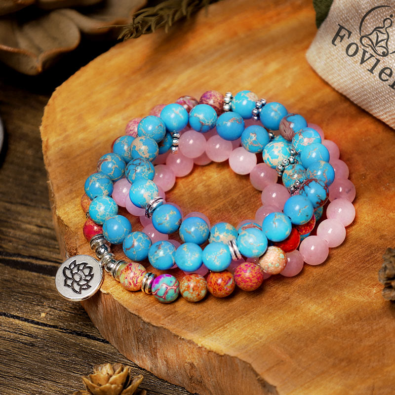 Buddha Stones Tibetan Purple Miano Real Bead Harmony Lotus Mala Mala Bracelet BS 6