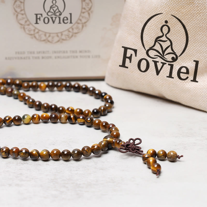 Buddha Stones Tibetan 108 Natural Tiger Eye Gemstone Beads Prayer Mala Bracelet Necklace Bracelet BS 4