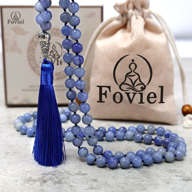 Buddha Stones 108 Mala Blue Aventurine Beads Yoga Meditation Prayer Beads Necklace Bracelet BS 5