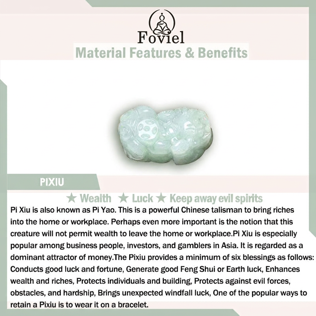 Bracelet porte-bonheur Pixiu en jade naturel Foviel