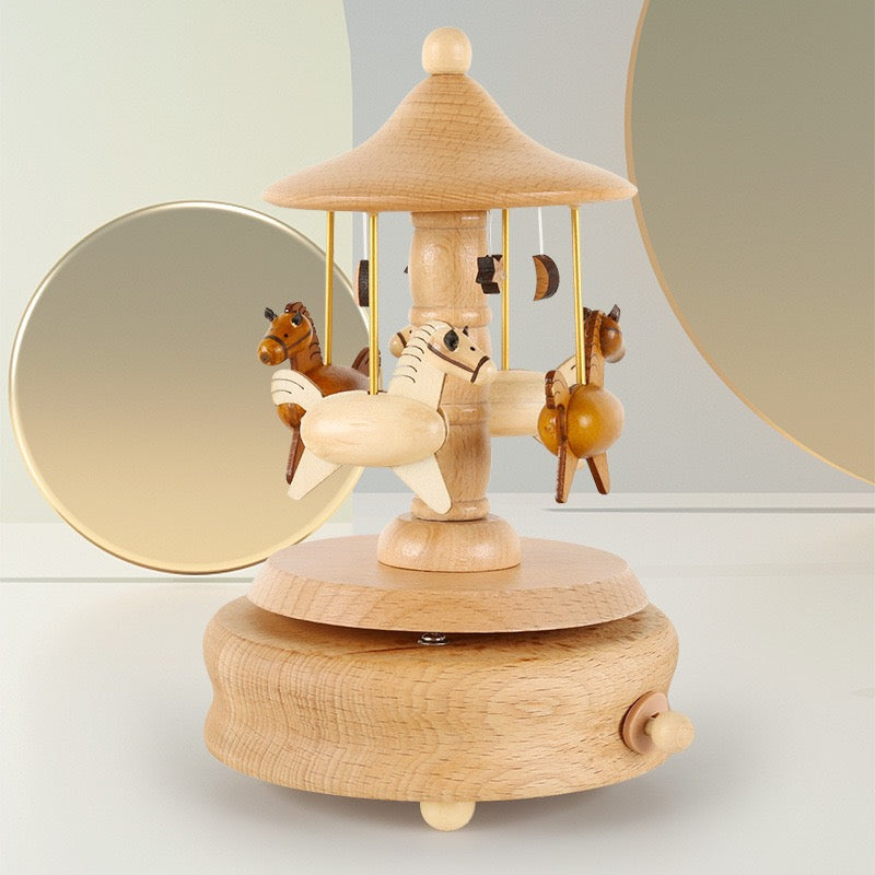 Handcrafted Wooden Carousel Music Box – Rotating Horse Merry-Go-Round Gift