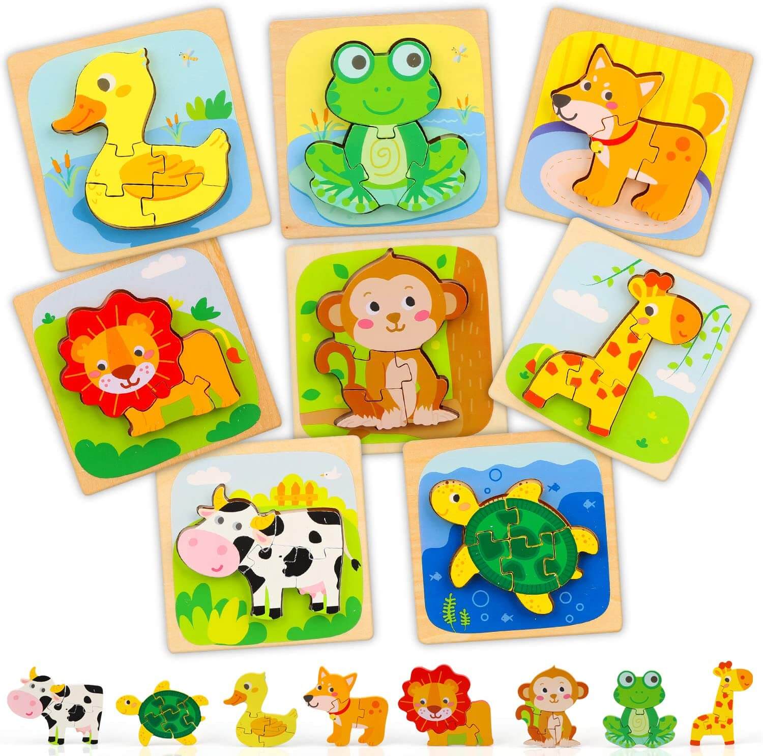 Fidtoy Wooden Animal Puzzle for Toddlers Learning Toy