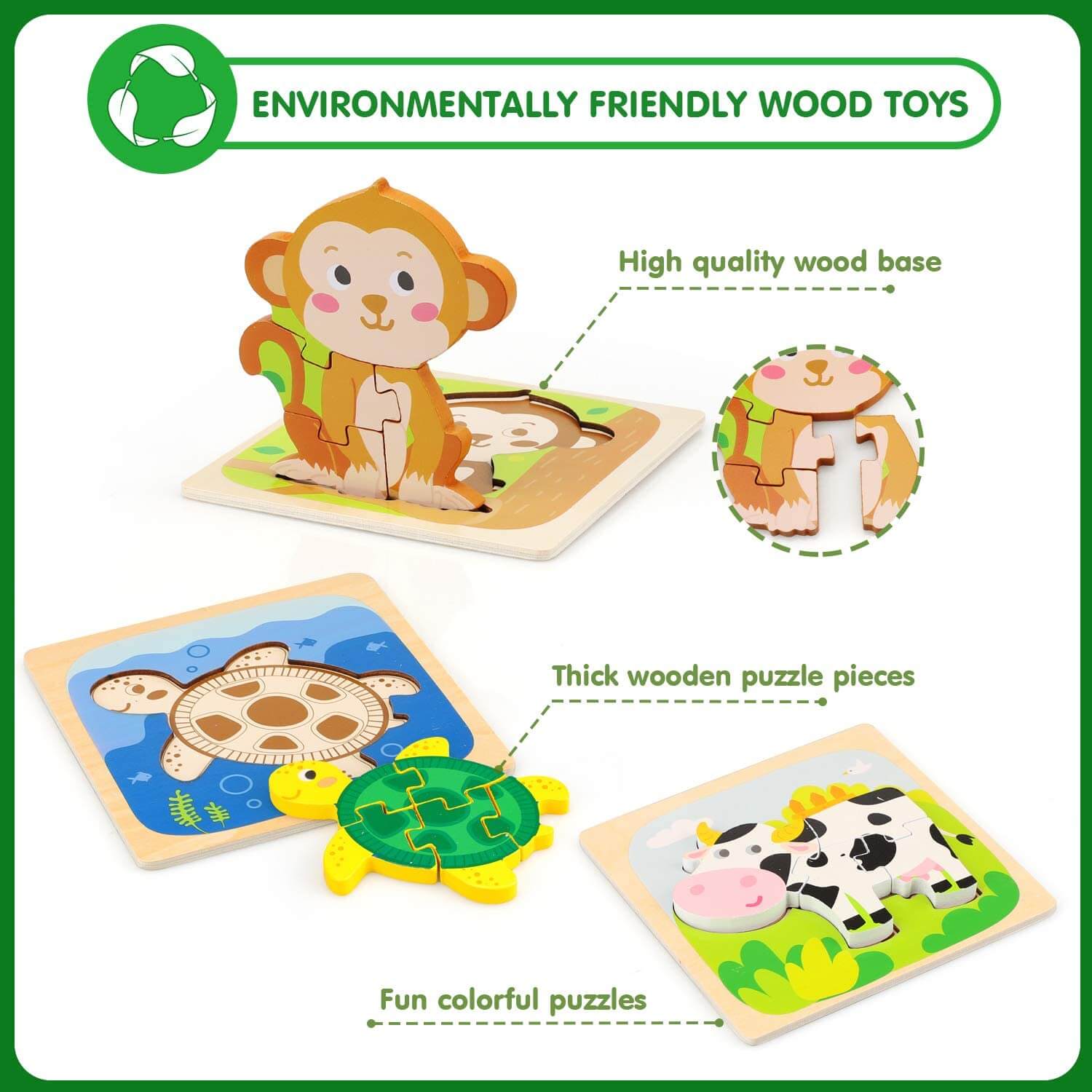 Fidtoy Wooden Animal Puzzle for Toddlers Learning Toy